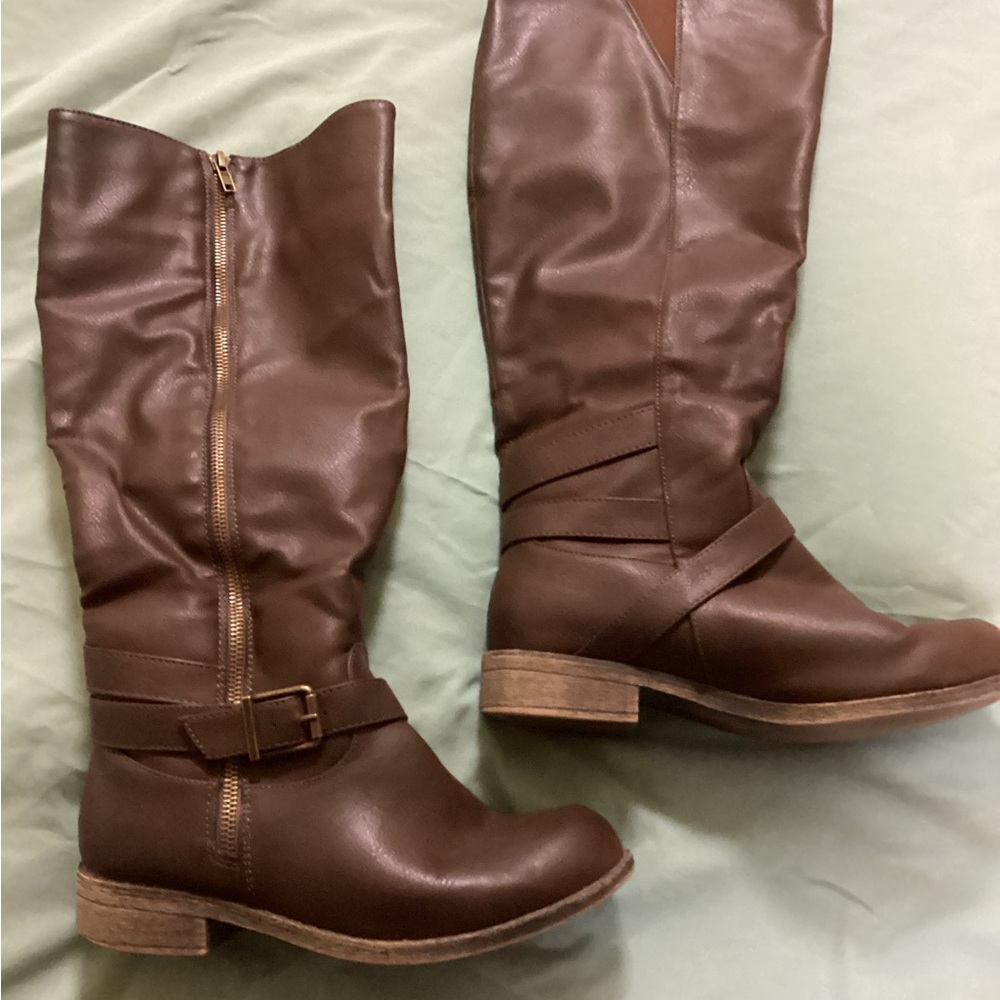 Brown Leather Knee-High Boots